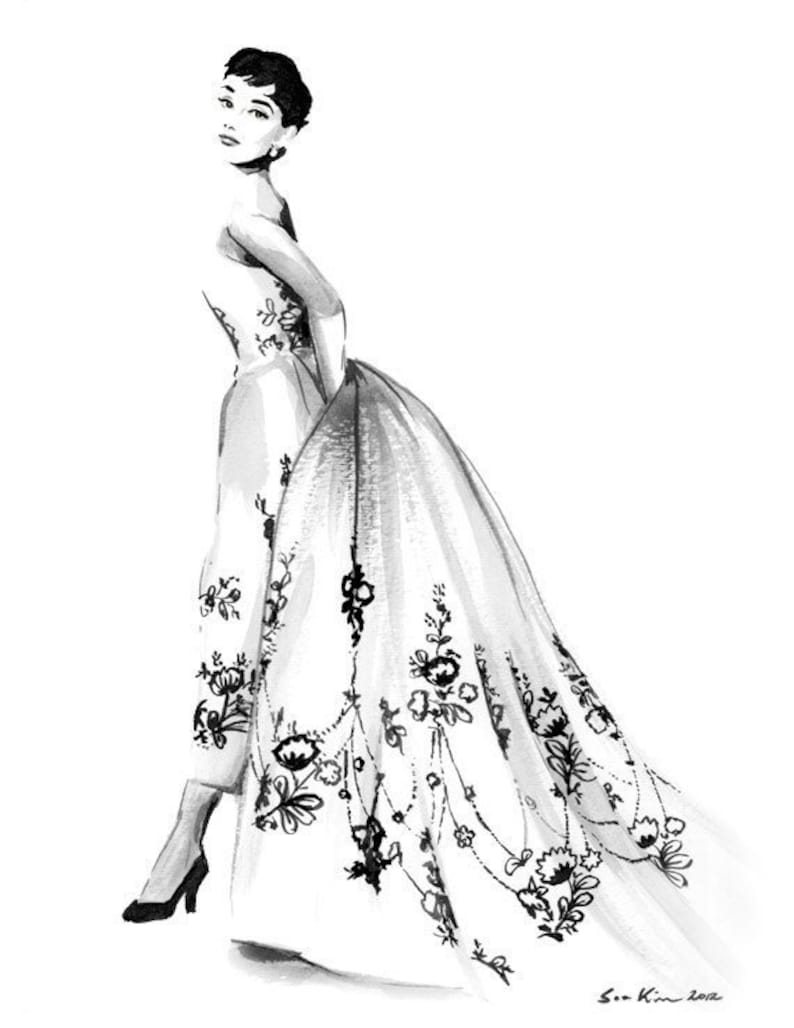 Audrey Hepburn Sabrina Black and White Ink drawing image 1