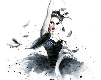 Watercolor painting - Ballerina, Natalie Portman Black Swan