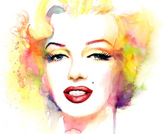 Marilyn Monroe Watercolor Painting Print - Yellow Pink