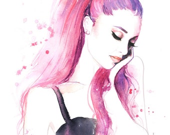 Ariana Grande Watercolor Painting Print - Pink