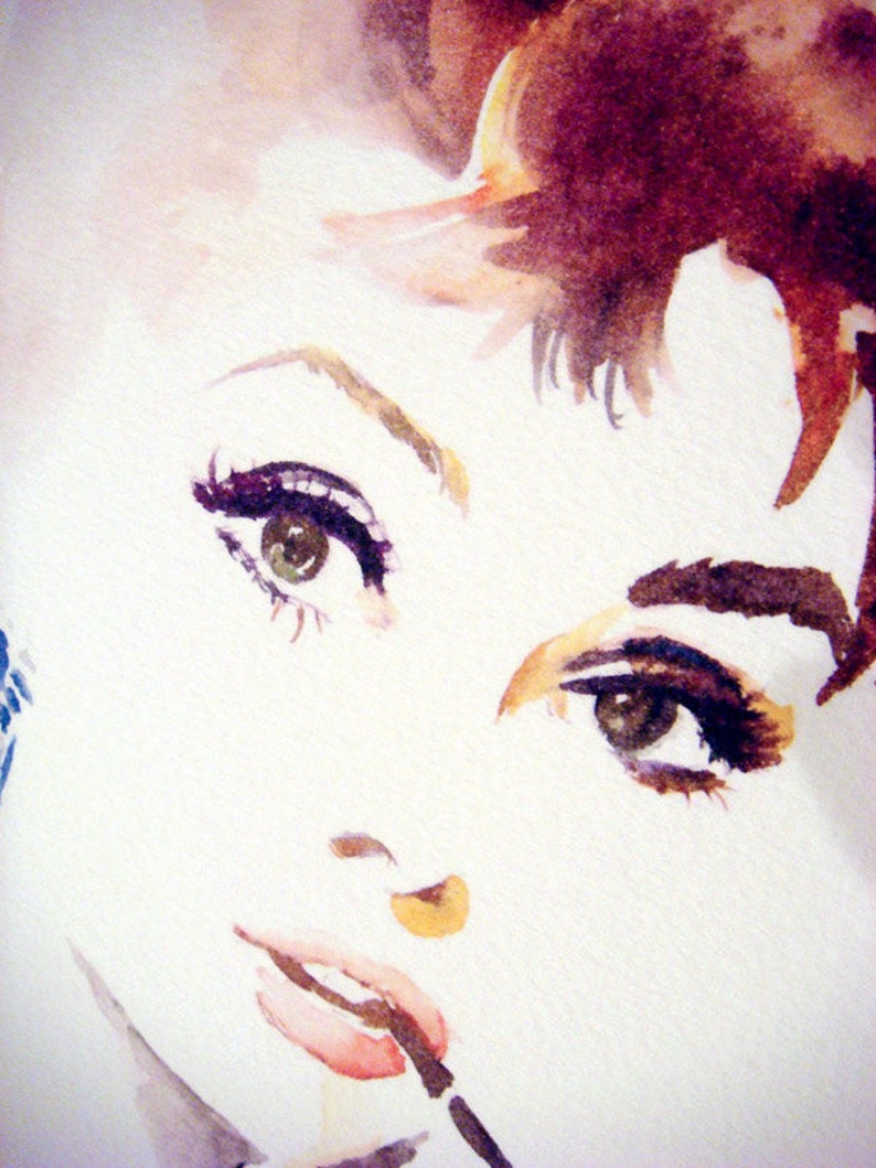 Audrey Hepburn Breakfast at Tiffanys Watercolor Portrait Painting image 3