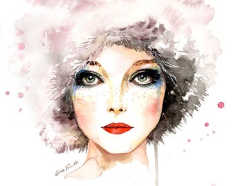 Watercolor Fashion Illustration - 60s Fashion Model Penelope Tree