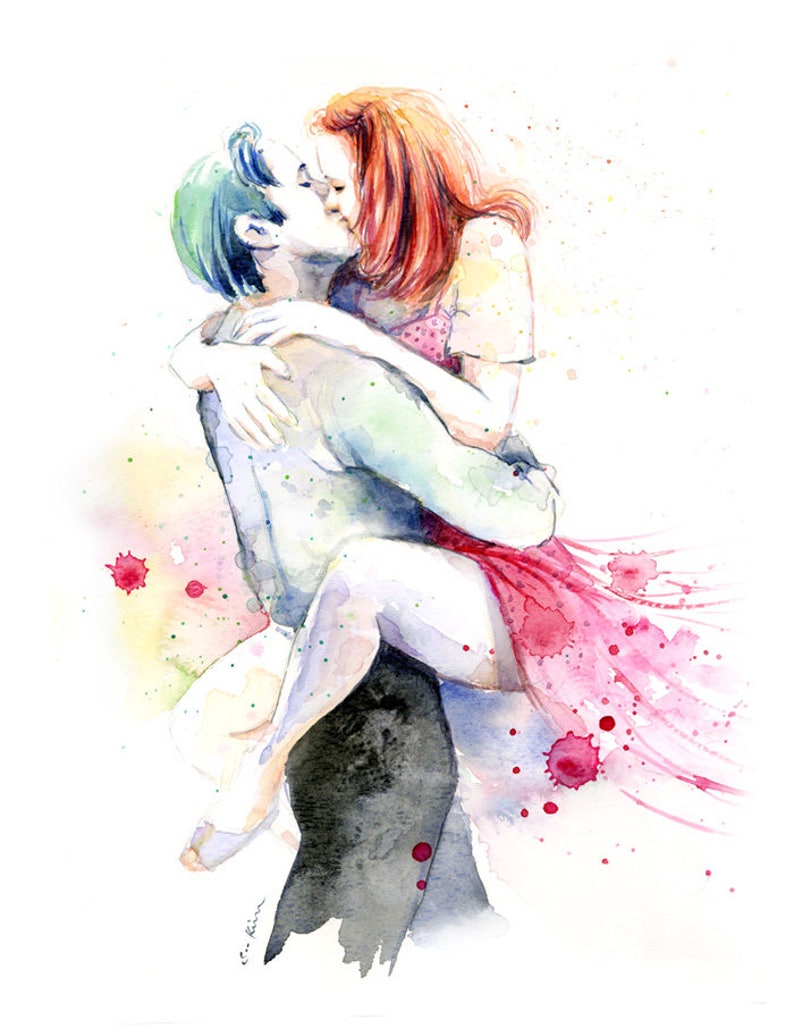 Romantic Couple Watercolor Painting Print Kissing Couple in Love Notebook Movie Poster image 1