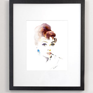 Audrey Hepburn Breakfast at Tiffanys Watercolor Portrait Painting image 4