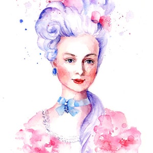 Watercolor Portrait  - Marie Antoinette - Rococo Romantic