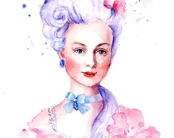 Watercolor Portrait  - Marie Antoinette - Rococo Romantic