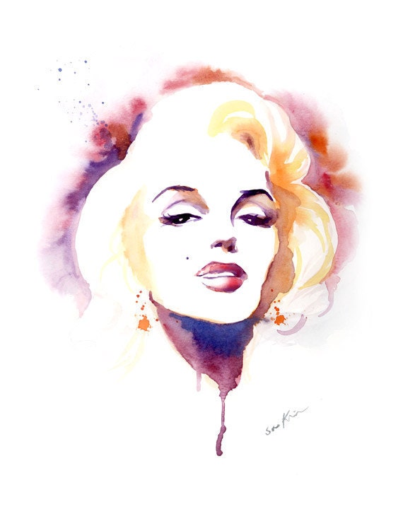 Monroe-aquarel schilderij kunst print Etsy Nederland