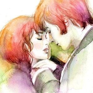 Watercolor painting Couple in Love Pride and Prejudice Movie poster inspired image 2