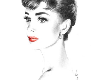 Audrey Hepburn Portrait - Sabrina Charcoal Pencil Drawing