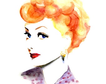 Watercolor portrait - Lucy Lucille inspired - Red Hair - Orange