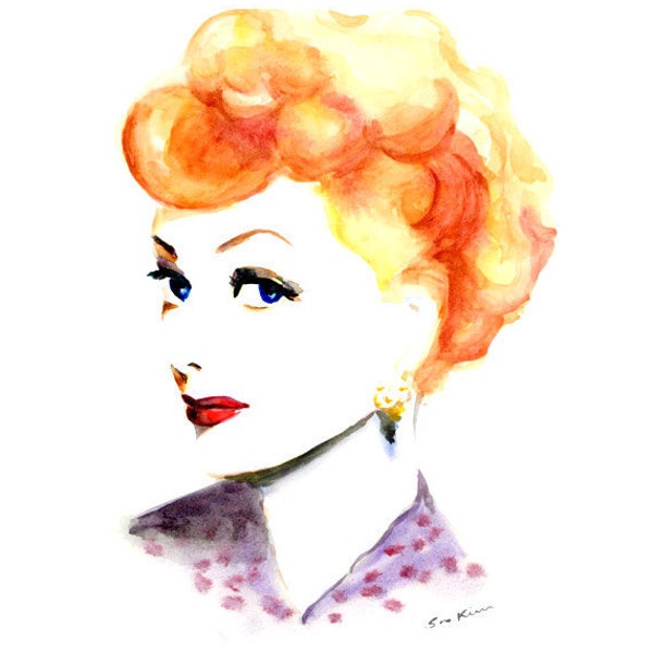 Watercolor portrait - Lucy Lucille inspired - Red Hair - Orange