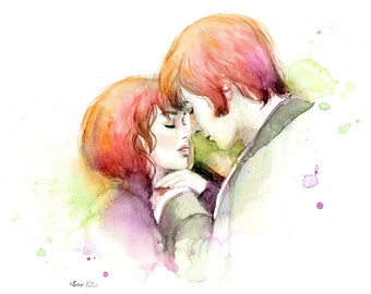 Watercolor painting - Couple in Love - Pride and Prejudice Movie poster inspired