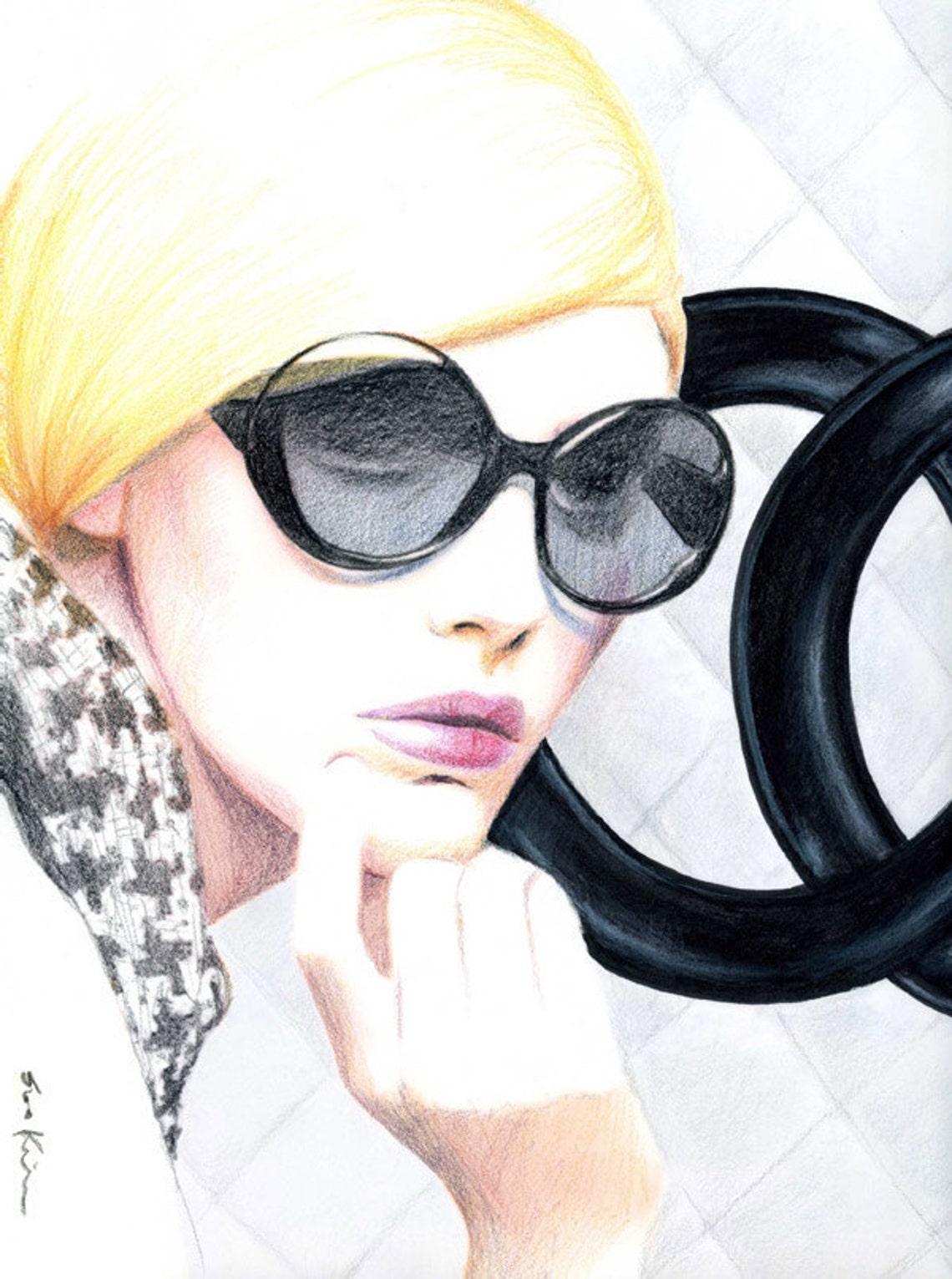 Pencil Drawing Fashion Illustration Chanel Sunglasses Etsy