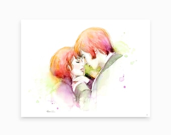 Watercolor painting - Couple in Love - Pride and Prejudice Romantic Movie Poster