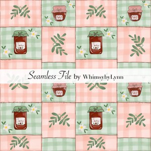 Vintage Gingham Jam Jar Pattern – Cottagecore Kitchen Fabric Digital Print (JPEG Digital Download)