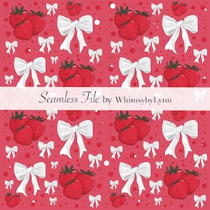 Strawberry & White Bow Pattern – Seamless Pattern (JPEG Digital Download)