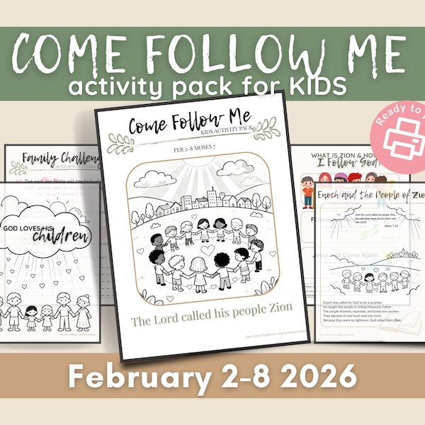 Pack d'activités pour enfants Viens et suis-moi | Moïse 7 | Activités du cours primaire SDJ | 2-8 février Fiches d'exercices sur les Écritures pour les enfants