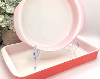 Vintage Pyrex #232 Flamingo Pink 2-qt Glass Baking Dish and #221 8 inch Round Cake Pan Set