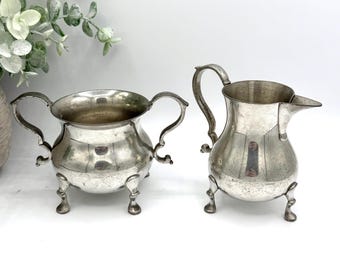 Vintage Williamsburg Stieff Pewter Sugar and Creamer CW81-20 & CW82-20