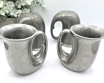 Vintage Wilton Armetale Pewter Horn Mugs Set of 4 - RWP Plough Tavern French Horn Tankards, Beer Stein Coffee Mug