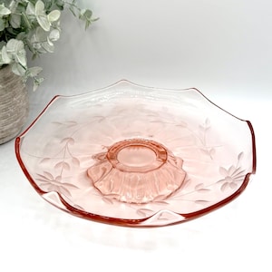 Vintage Pink Depression Glass Footed Serving Platter Cake Plate | 9 inch