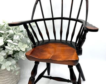 Vintage two-tone wooden spindled Doll chair in a Colonial Windsor style-Ethan Allen replica