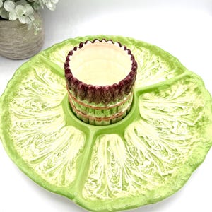 Vintage Shaffer Green Cabage Leaf Divided Platter With Asparagus Dish | 12.5 inch