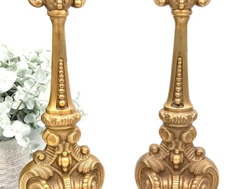 Pair of Vintage Ornate Brass Doorstops Bookends | Victorian Scrolled Design with Handles