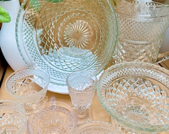 Vintage Wexford Anchor Hocking Clear Diamond Cut Collection
