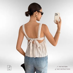 Tie Back Peplum Top Sewing Pattern, Women XS-XXXL (PDF Pattern)