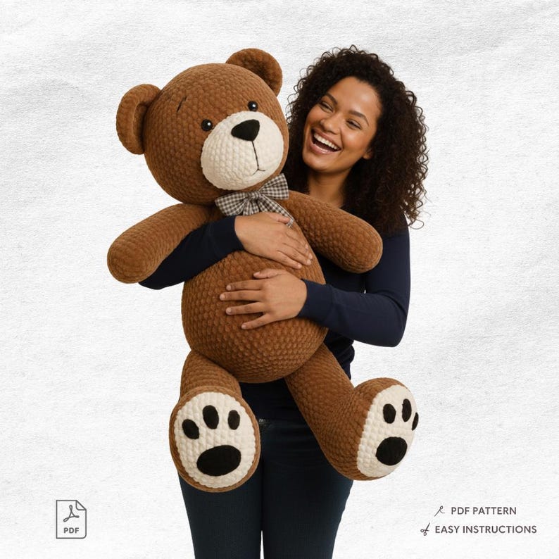 Big Teddy Bear Crochet Pattern PDF | Oversized Amigurumi Plush | DIY ...