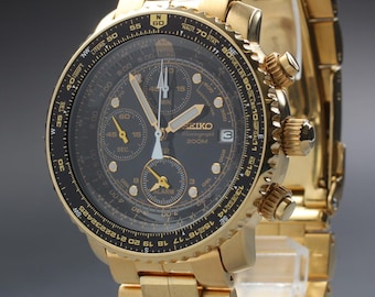 Seiko Men's Gold-plated Vintage Quartz Chronograph Watch 7T62-0EB0