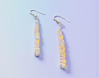Natural Ethiopian White Opal Earrings | 925 Sterling Silver Plated, Rondelle Beads, 2.5 Inch