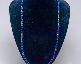 Smoked Black Opal Necklace | Rondelle Beads, Sterling Silver Plated, 17 Inch