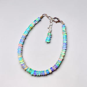 Natural Ethiopian White Welo Opal Bracelet | Sterling Silver Plated, Rondelle Beads, 7.5 Inch