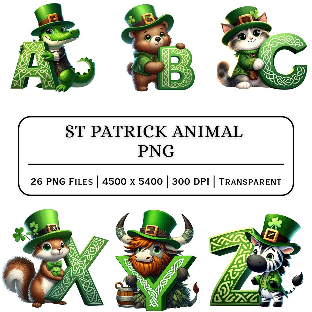St Patrick's Animal Alphabet – Shamrock Letters, Classroom PNG (digital ...