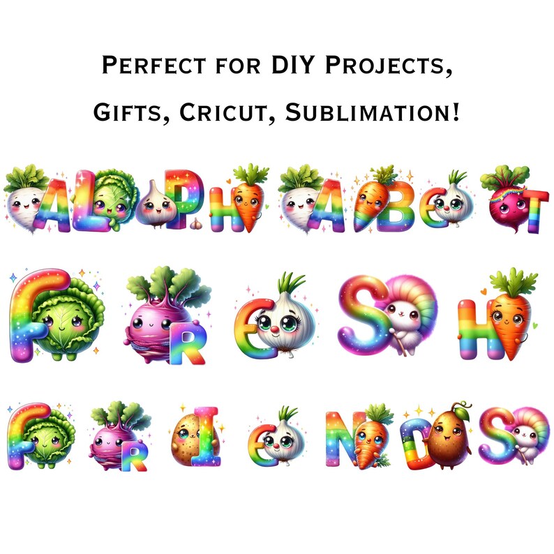 Vegetable Alphabet PNG – Food Theme Letters & Numbers (digital Download ...