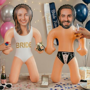 Custom Face Inflatable Bride or Groom, Personalized Blow Up Doll for Bachelorette Party, Funny Bridal Shower Gag Gift, Hen Do Photo Prop