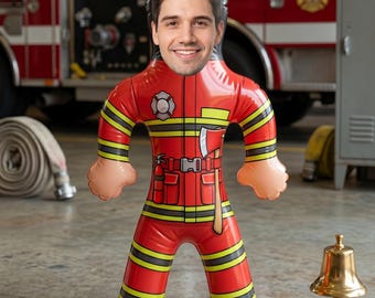 Muñeco inflable personalizado de bombero con cara, regalo de muñeco inflable personalizado, regalo divertido para despedida de soltero con temática de bomberos