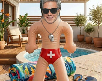 Custom Face Inflatable Lifeguard Doll, Beach Bachelorette Party Decor, Funny Gag Gift, Pool Party Favor