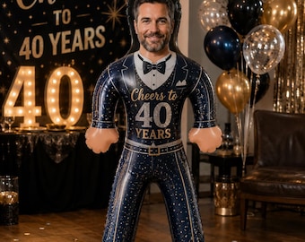 Personalized 40th Birthday Inflatable Man, Cheers to 40 Years Custom Face Doll, Funny Birthday Party Decoration and Gift for Him