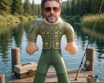 Fishing Inflatable Doll Gift for Fisherman, Funny Angler Gift, Retirement Fishing Gift, Lake House Decor, Fisherman Party Favor