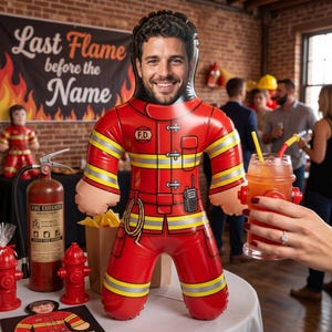 Firefighter Inflatable Doll Personalized Photo Gift Last Flame Bachelorette Party Decor Firefighter Gag Gift,