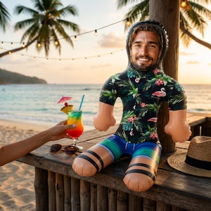 Custom Face Inflatable Doll, Personalized Hawaiian Beach Party Prop