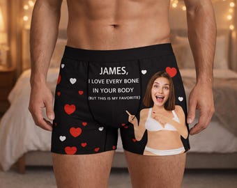 Custom Face Boxer Briefs for Men, Personalized Funny Underwear with Photo, I Love Every Bone In Your Body