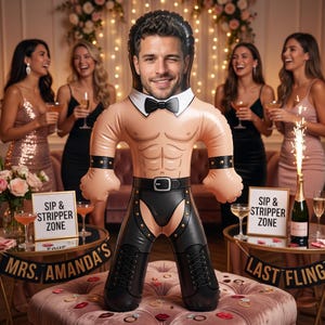 Custom Face Inflatable Man Bachelorette Party Decoration - Groom Blow Up Doll Gag Gift - Funny Bridal Shower Decor - Custom Hen Party Prop