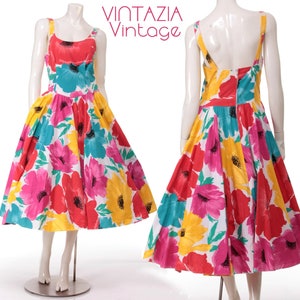 Vintage 80s Bold Floral Dress with Pockets image 6