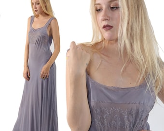Blue Slip Dress/Maxi Dress/Embroidered/Boho Dress