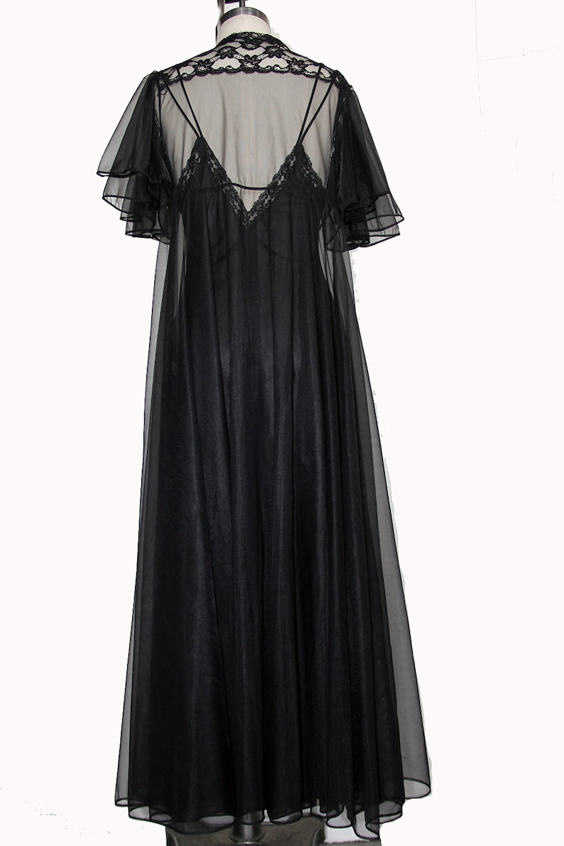 Vtg 60s Sheer Black Lace Peignoir Negligee Set Maxi Length | Etsy