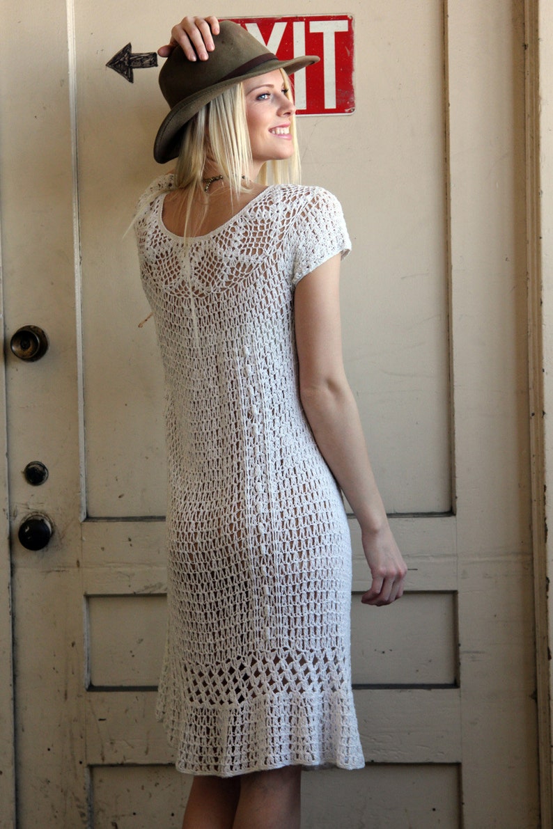 Vtg 70s White Boho Hippie Crochet Lace Dress | Etsy